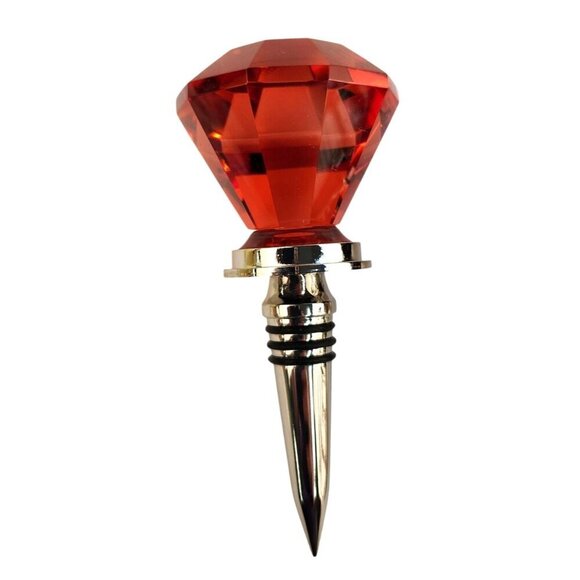 Diamond-Shaped Wine Bottle Stoppers Red & Black Acrylic Tops With Chrome Finish - Picture 3 of 6
